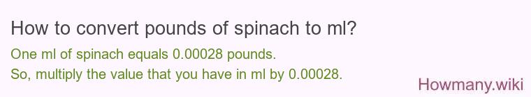 How to convert pounds of spinach to ml?