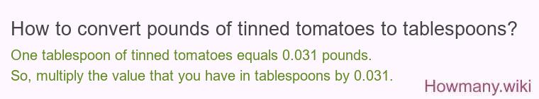 How to convert pounds of tinned tomatoes to tablespoons? How to convert pounds of tinned tomatoes to tablespoons?