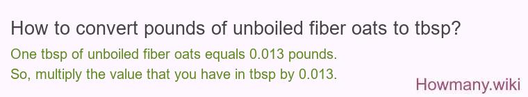 How to convert pounds of unboiled fiber oats to tbsp?
