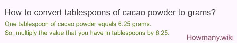 How to convert tablespoons of cacao powder to grams? How to convert tablespoons of cacao powder to grams?