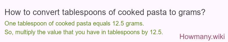 How to convert tablespoons of cooked pasta to grams? How to convert tablespoons of cooked pasta to grams?