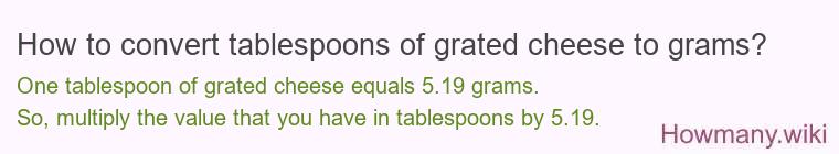 How to convert tablespoons of grated cheese to grams? How to convert tablespoons of grated cheese to grams?