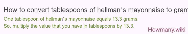 How to convert tablespoons of hellman`s mayonnaise to grams?