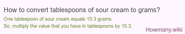 How to convert tablespoons of sour cream to grams? How to convert tablespoons of sour cream to grams?