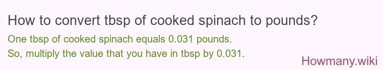 How to convert tbsp of cooked spinach to pounds?