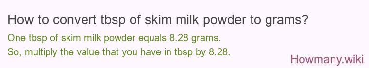 How to convert tbsp of skim milk powder to grams? How to convert tbsp of skim milk powder to grams?