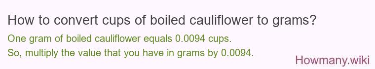 How to convert cups of boiled cauliflower to grams?
