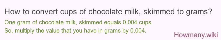 How to convert cups of chocolate milk, skimmed to grams?