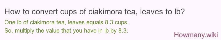 How to convert cups of ciakimora tea, leaves to lb?