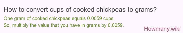 How to convert cups of cooked chickpeas to grams?