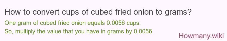 How to convert cups of cubed fried onion to grams?