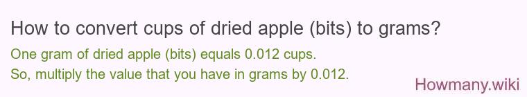 How to convert cups of dried apple (bits) to grams? How to convert cups of dried apple (bits) to grams?