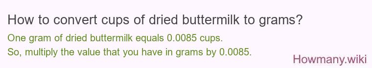 How to convert cups of dried buttermilk to grams? How to convert cups of dried buttermilk to grams?
