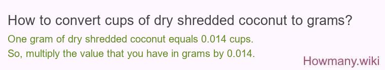 How to convert cups of dry shredded coconut to grams?