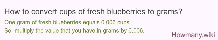 How to convert cups of fresh blueberries to grams? How to convert cups of fresh blueberries to grams?