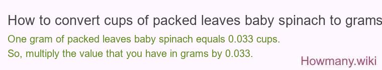 How to convert cups of packed leaves baby spinach to grams?
