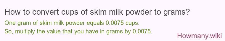 How to convert cups of skim milk powder to grams?