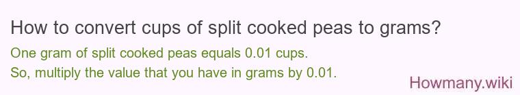 How to convert cups of split cooked peas to grams?