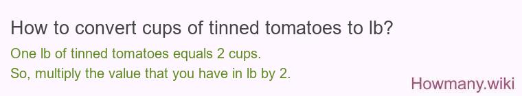 How to convert cups of tinned tomatoes to lb? How to convert cups of tinned tomatoes to lb?