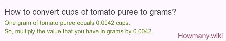 How to convert cups of tomato puree to grams? How to convert cups of tomato puree to grams?