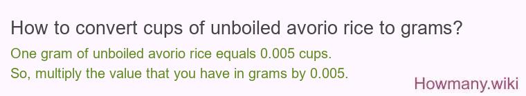 How to convert cups of unboiled avorio rice to grams?