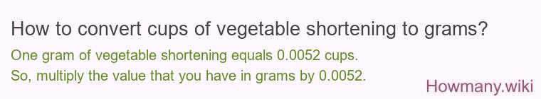 How to convert cups of vegetable shortening to grams?