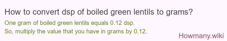How to convert dsp of boiled green lentils to grams?