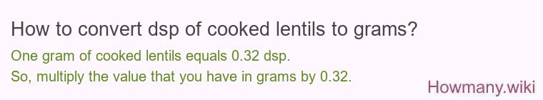 How to convert dsp of cooked lentils to grams?