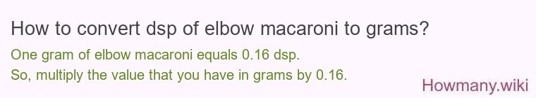 How to convert dsp of elbow macaroni to grams?