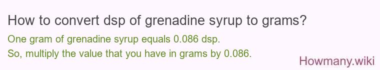 How to convert dsp of grenadine syrup to grams?