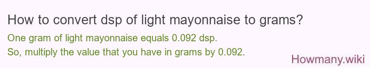 How to convert dsp of light mayonnaise to grams?