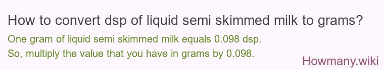 How to convert dsp of liquid semi skimmed milk to grams?