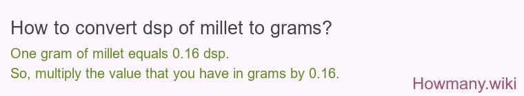 How to convert dsp of millet to grams?