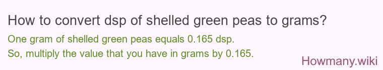 How to convert dsp of shelled green peas to grams?