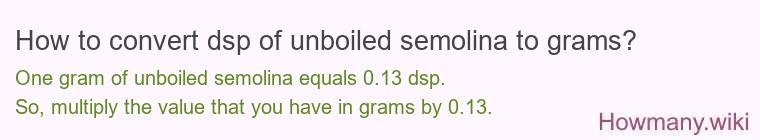 How to convert dsp of unboiled semolina to grams?