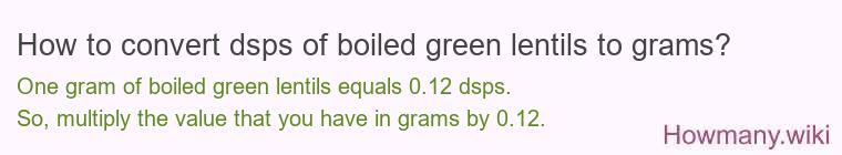 How to convert dsps of boiled green lentils to grams? How to convert dsps of boiled green lentils to grams?