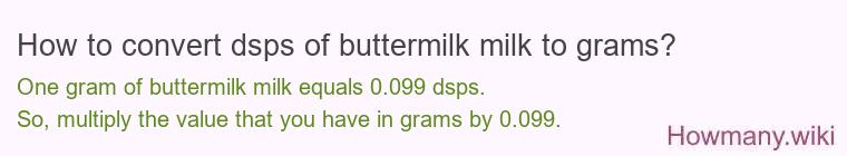 How to convert dsps of buttermilk milk to grams? How to convert dsps of buttermilk milk to grams?
