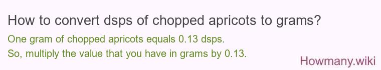 How to convert dsps of chopped apricots to grams? How to convert dsps of chopped apricots to grams?