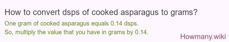 How to convert dsps of cooked asparagus to grams? How to convert dsps of cooked asparagus to grams?
