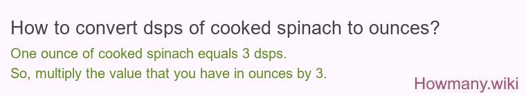 How to convert dsps of cooked spinach to ounces? How to convert dsps of cooked spinach to ounces?