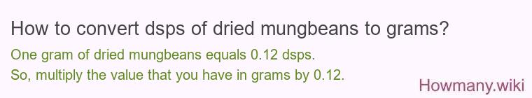 How to convert dsps of dried mungbeans to grams?