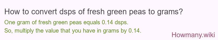 How to convert dsps of fresh green peas to grams?