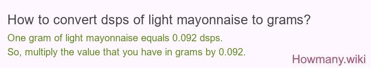 How to convert dsps of light mayonnaise to grams?