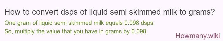 How to convert dsps of liquid semi skimmed milk to grams?