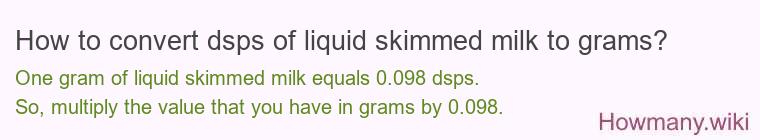 How to convert dsps of liquid skimmed milk to grams?