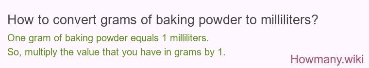 How to convert grams of baking powder to milliliters? How to convert grams of baking powder to milliliters?