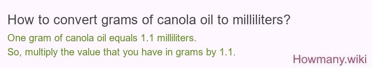 How to convert grams of canola oil to milliliters?