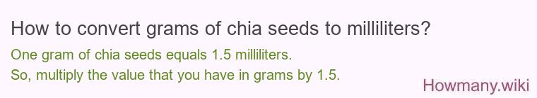 How to convert grams of chia seeds to milliliters? How to convert grams of chia seeds to milliliters?