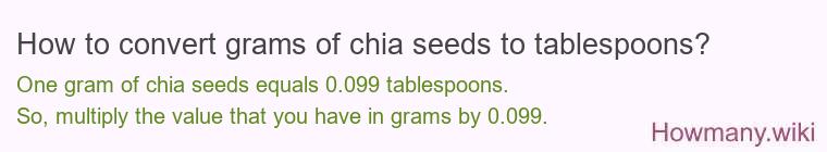How to convert grams of chia seeds to tablespoons? How to convert grams of chia seeds to tablespoons?