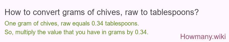 How to convert grams of chives, raw to tablespoons? How to convert grams of chives, raw to tablespoons?